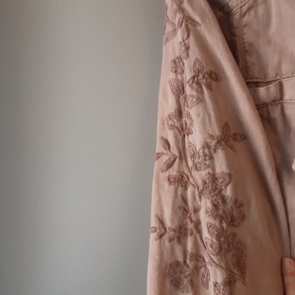 DiDi Women's 100% Linen Embroidered Moto Blazer Blush Beige Size Large - Picture 4 of 14